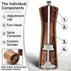 Salt & Pepper Grinder | Acacia Wood & Adjustable Ceramic Mill | Sold Individually