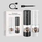 Salt & Pepper Grinder Set | One-Hand Operation, LED & Rechargeable | Set of 2