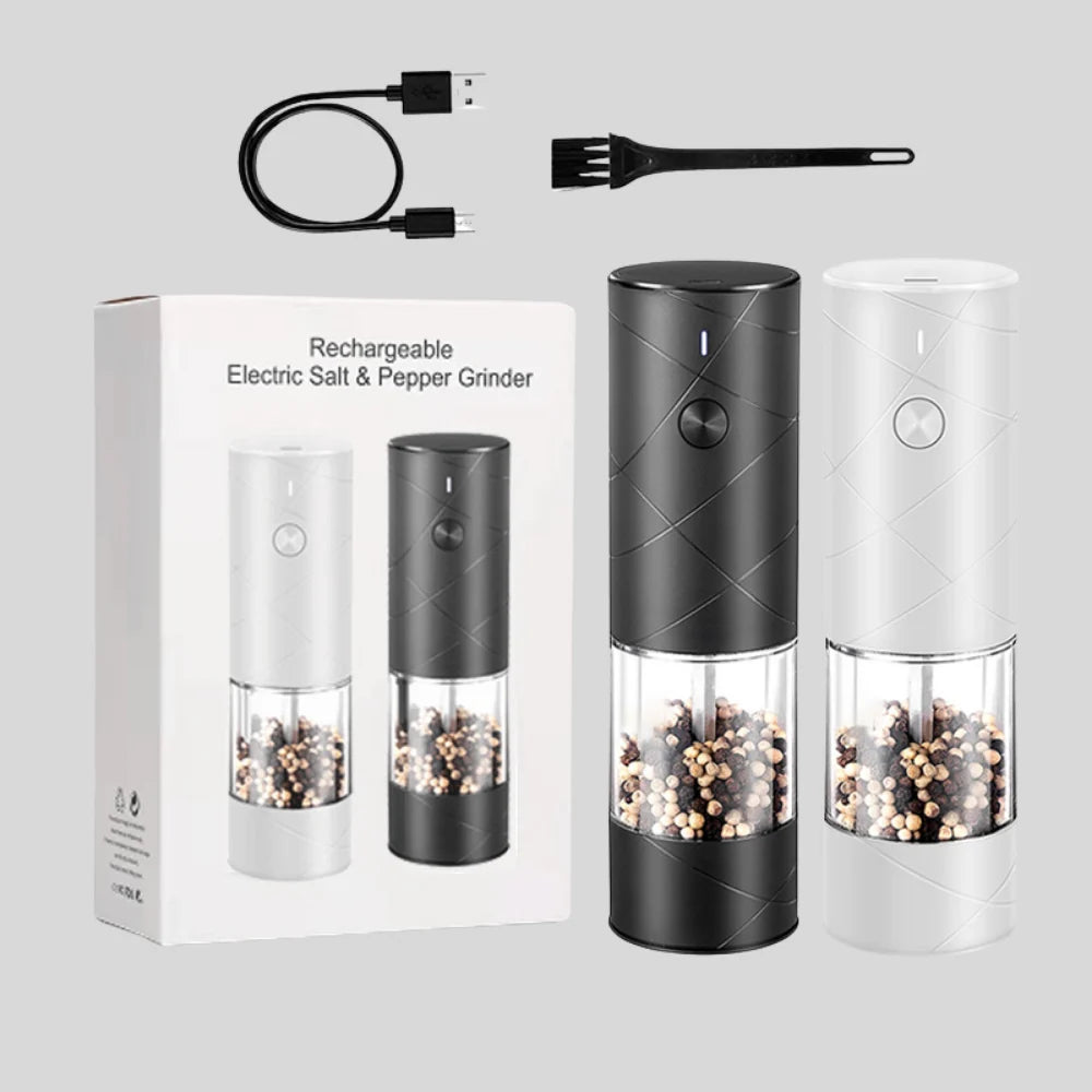 Salt & Pepper Grinder Set | One-Hand Operation, LED & Rechargeable | Set of 2