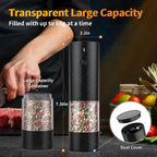 Salt & Pepper Grinder Set | One-Hand Operation, LED & Rechargeable | Set of 2