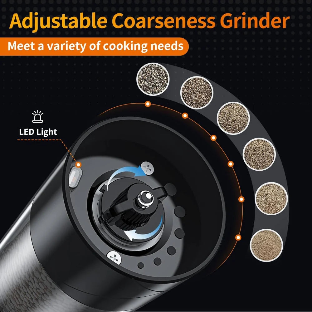 Salt & Pepper Grinder Set | One-Hand Operation, LED & Rechargeable | Set of 2