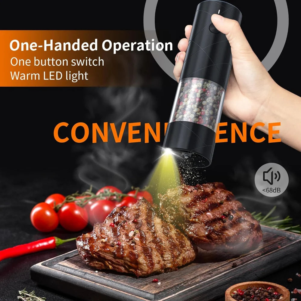 Salt & Pepper Grinder Set | One-Hand Operation, LED & Rechargeable | Set of 2
