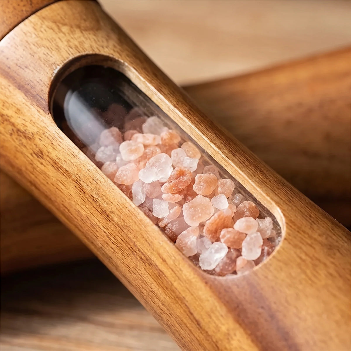 Salt & Pepper Grinder | Wooden With Clear Window | Adjustable Ceramic Grind