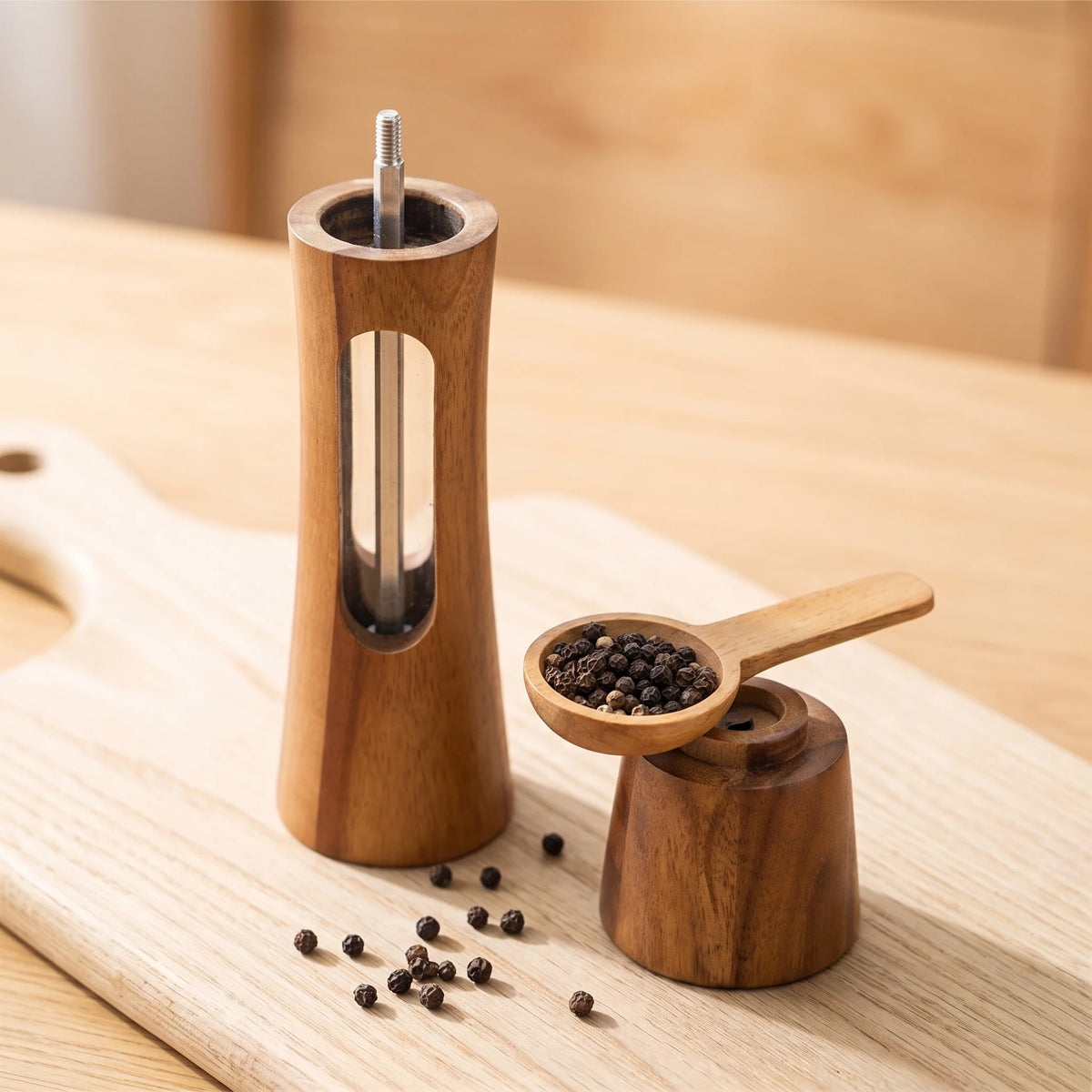 Salt & Pepper Grinder | Wooden With Clear Window | Adjustable Ceramic Grind