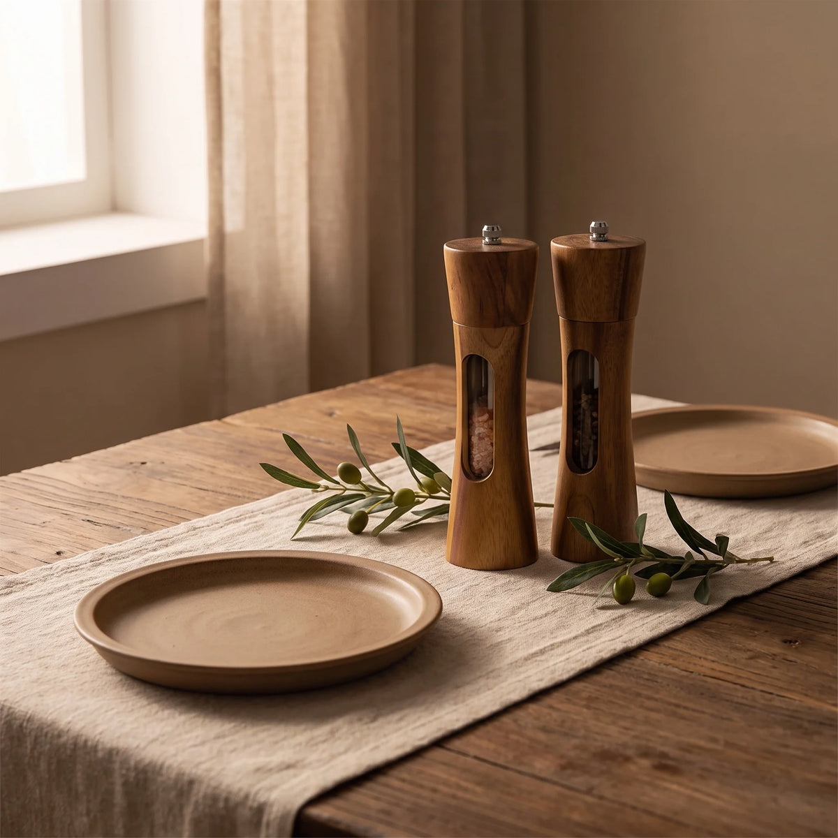 Salt & Pepper Grinder | Wooden With Clear Window | Adjustable Ceramic Grind