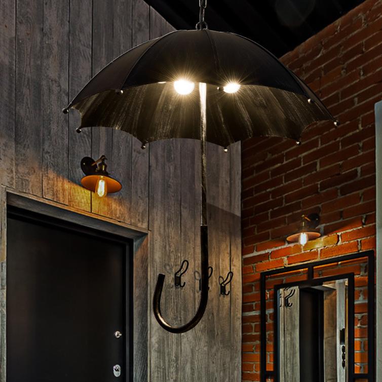 Contemporary Industrial Round Iron 5-Light Umbrella Chandelier for Living Room