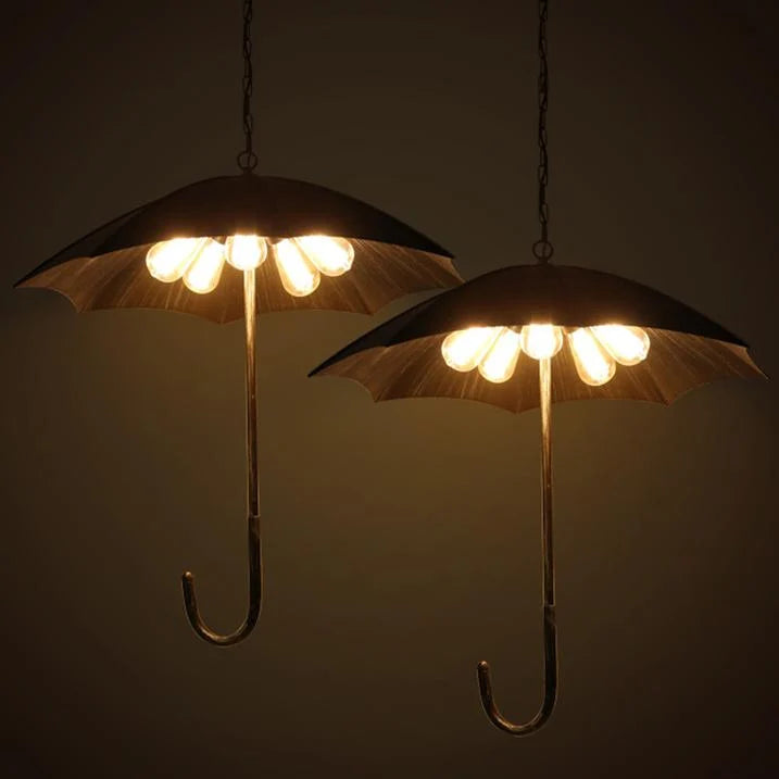 Contemporary Industrial Round Iron 5-Light Umbrella Chandelier for Living Room