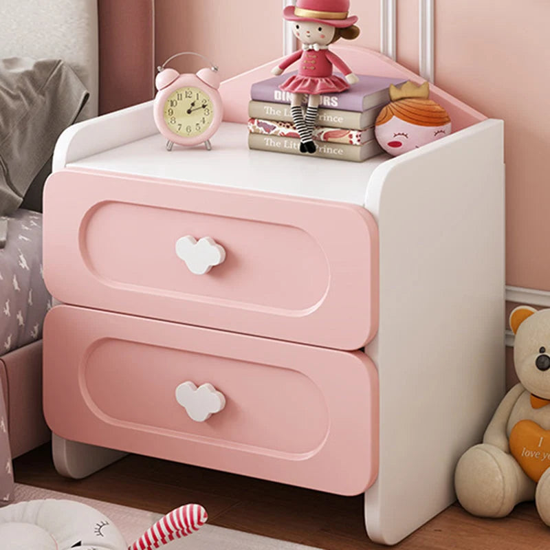 Contemporary Creative Kids Square MDF Bedside Table with 2 Drawers for Bedroom