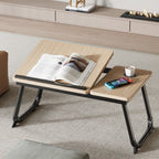 Contemporary Nordic Carbon Fiber MDF Rectangular Desk with Foldable Angle-Adjustable 2-Tray Design for Study