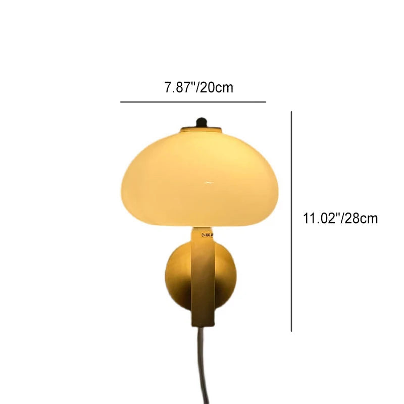Contemporary Nordic Milky White Iron Glass Dome Mushroom 1-Light Wall Lamp for Bedroom