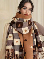 Scarf | Soft Wool Blend & Heart Check Pattern | 70 x 200 cm