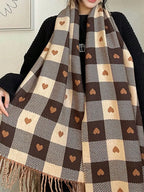 Scarf | Soft Wool Blend & Heart Check Pattern | 70 x 200 cm