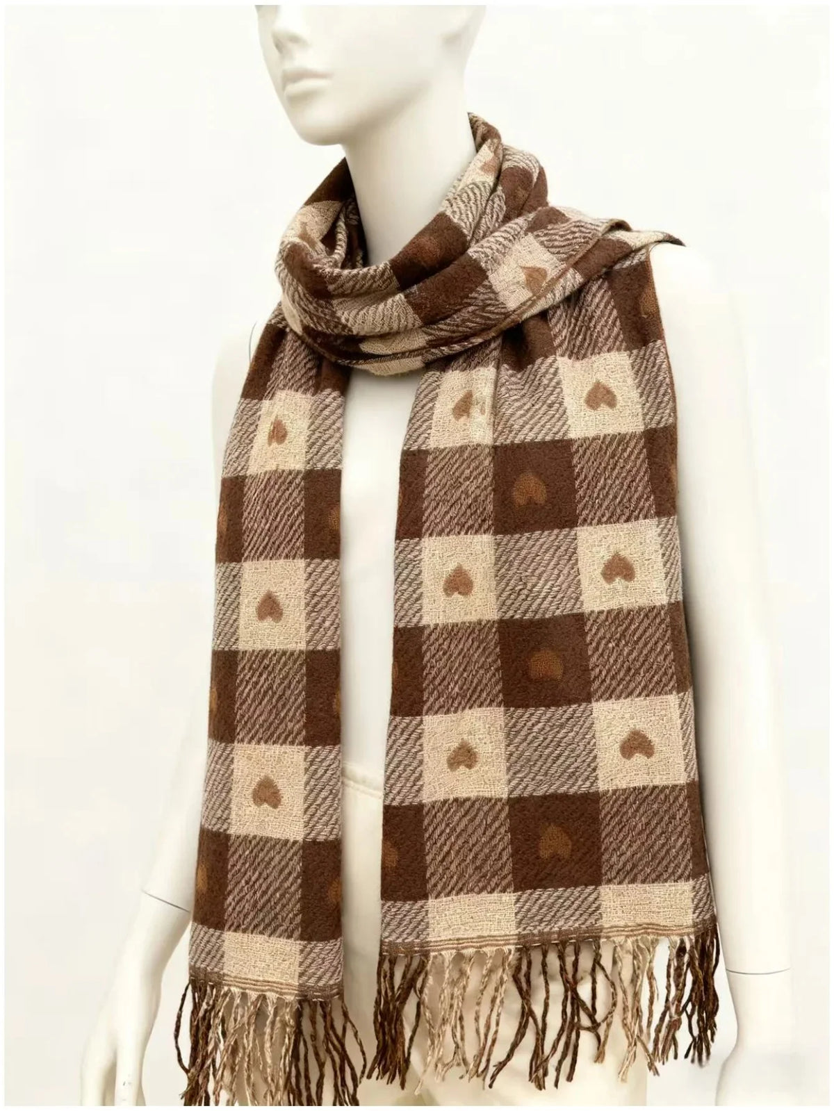Scarf | Soft Wool Blend & Heart Check Pattern | 70 x 200 cm