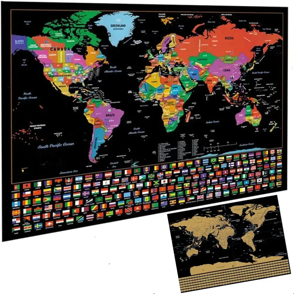 Scratch-Off World Map | Gold Foil & Colorful Countries