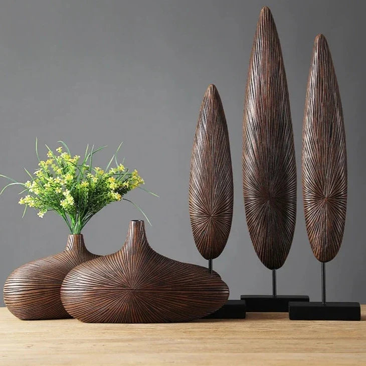Sculpted Vase | Hand-Sculpted Textured Wood-Look | Medium & Large
