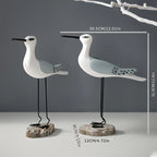 Seabird Ornament Set | Hand-Carved Wood & Metal Stand | Set of 2