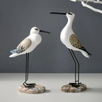 Seabird Ornament Set | Hand-Carved Wood & Metal Stand | Set of 2