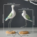 Seabird Ornament Set | Hand-Carved Wood & Metal Stand | Set of 2