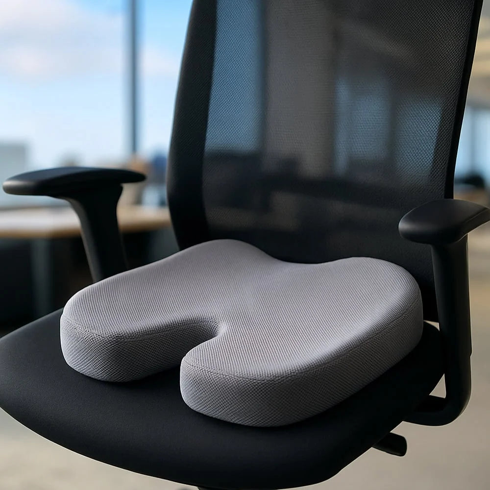 Seat Cushion | Gel-Infused Memory Foam & Coccyx Cutout | Removable Zipper Cover