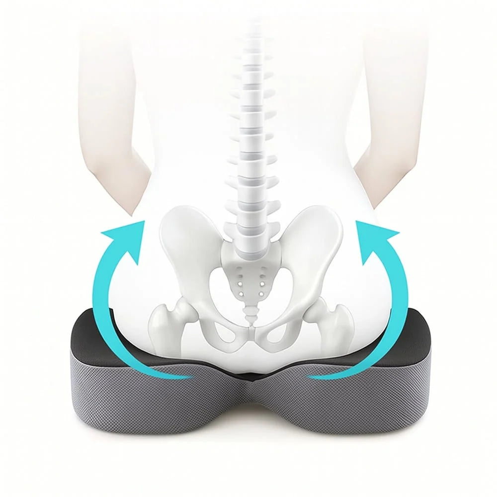 Seat Cushion | Gel-Infused Memory Foam & Coccyx Cutout | Removable Zipper Cover