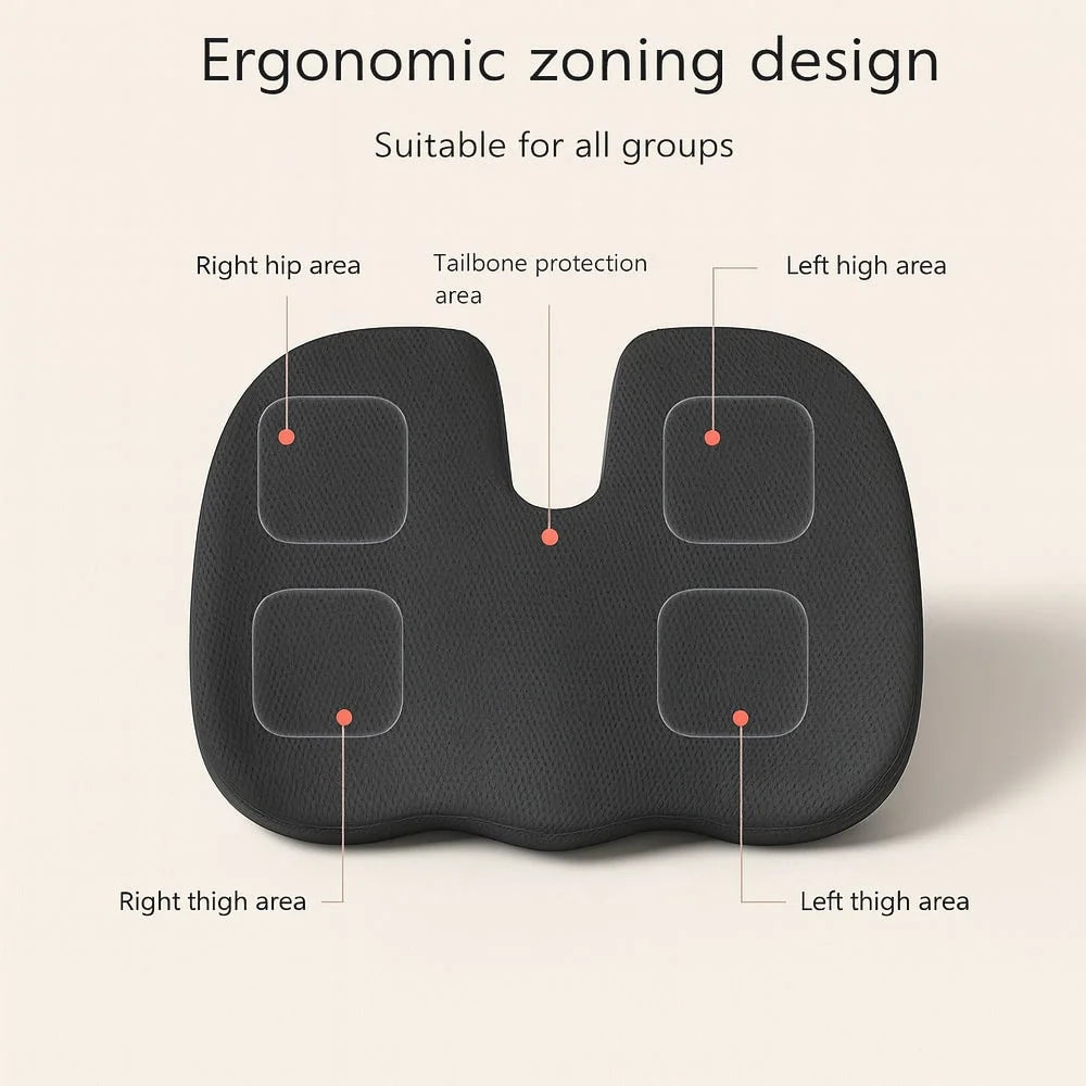 Seat Cushion | Gel-Infused Memory Foam & Coccyx Cutout | Removable Zipper Cover