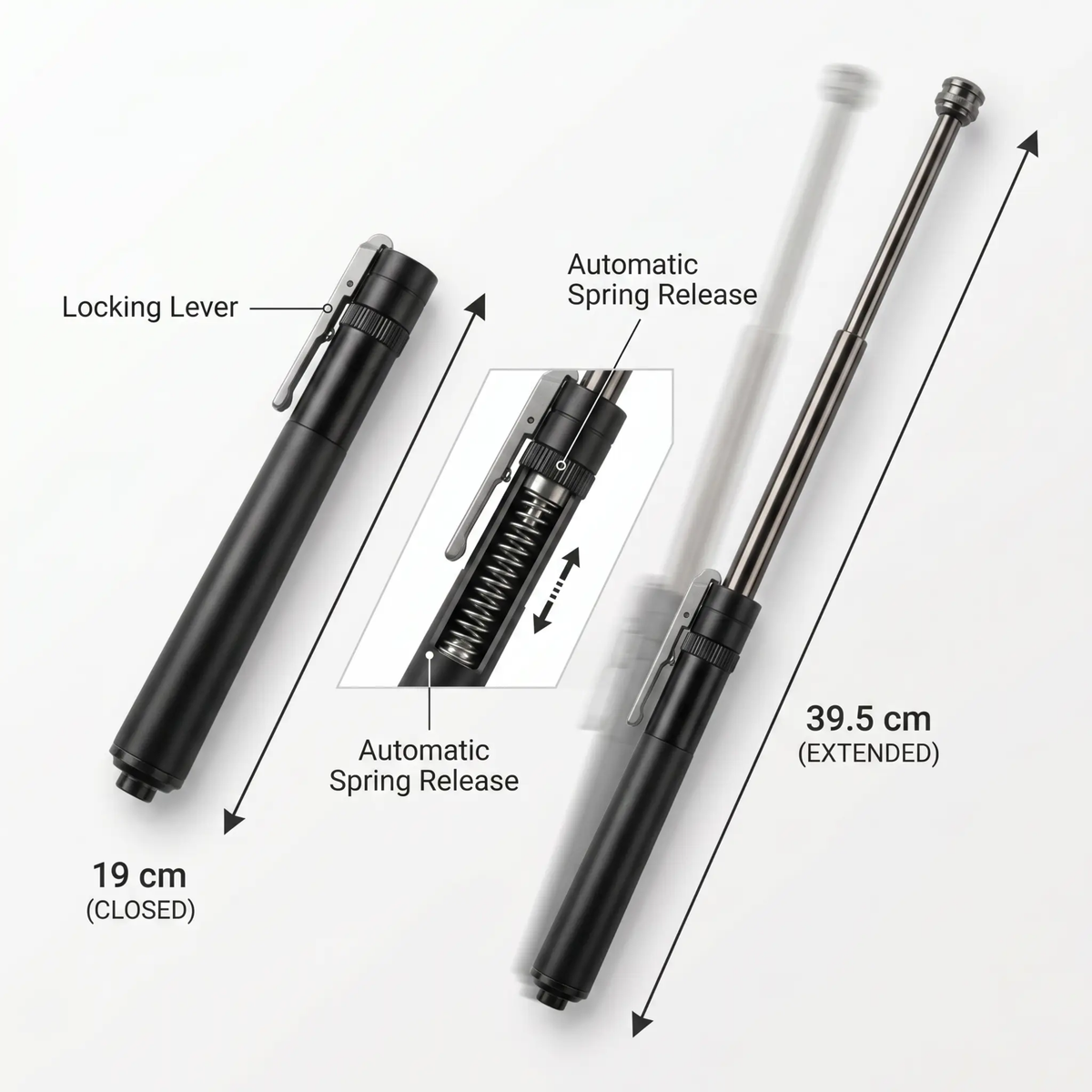 Self-Defense Stick | Automatic Spring Extension | 39.5 cm Reach
