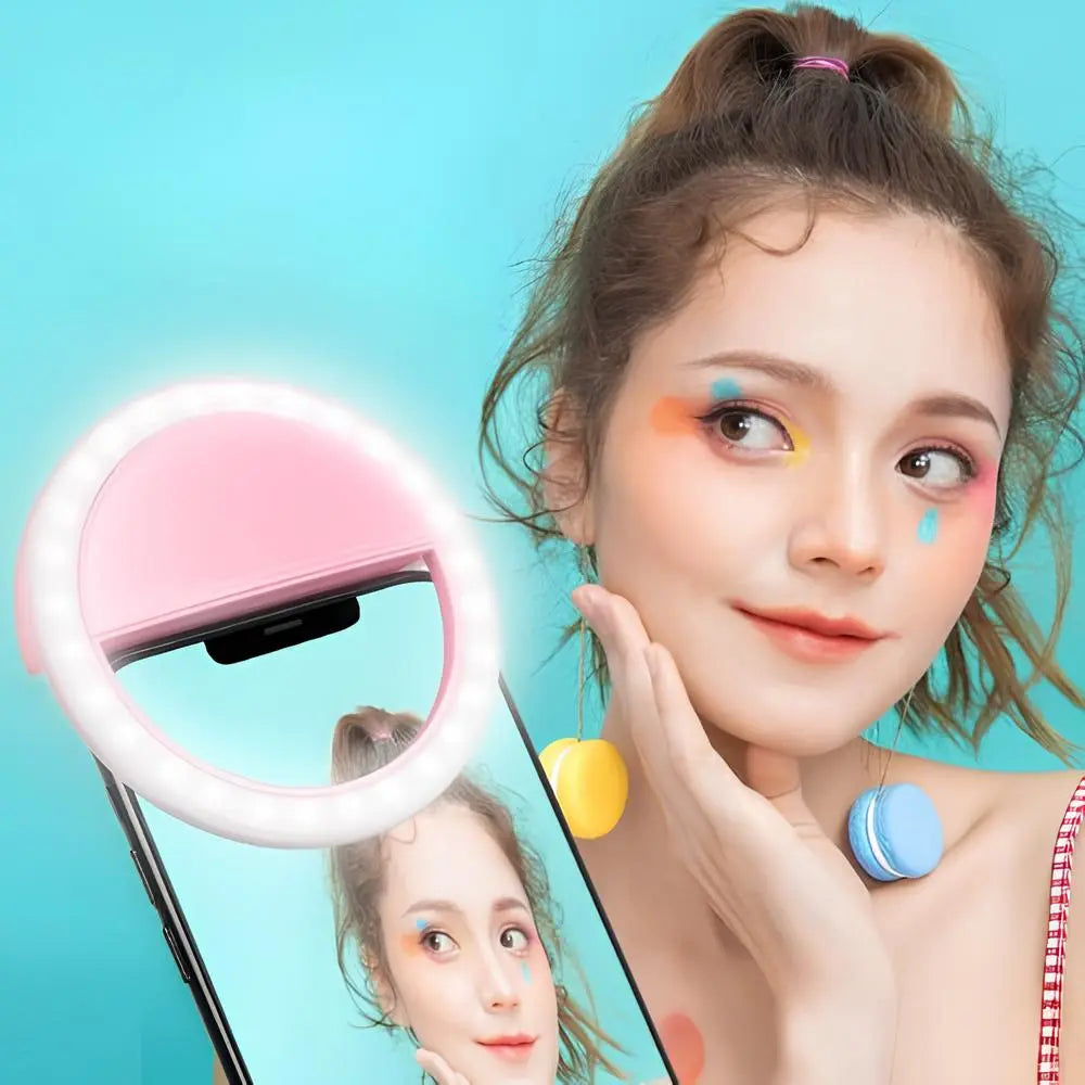 Selfie Ring Light | Clip-On Adjustable Brightness & Rechargeable