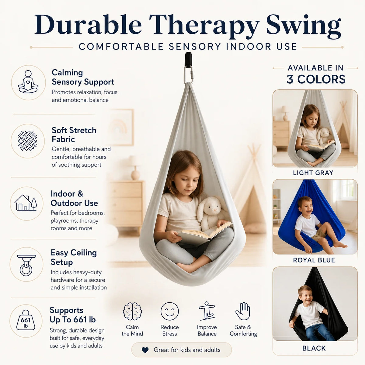 Sensory Therapy Swing | Durable & Comfortable | Supports 661 lb