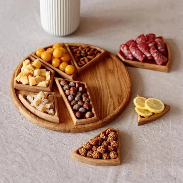 Serving Tray | Natural Wood & Food-Safe Finish | 8 Removable Compartments