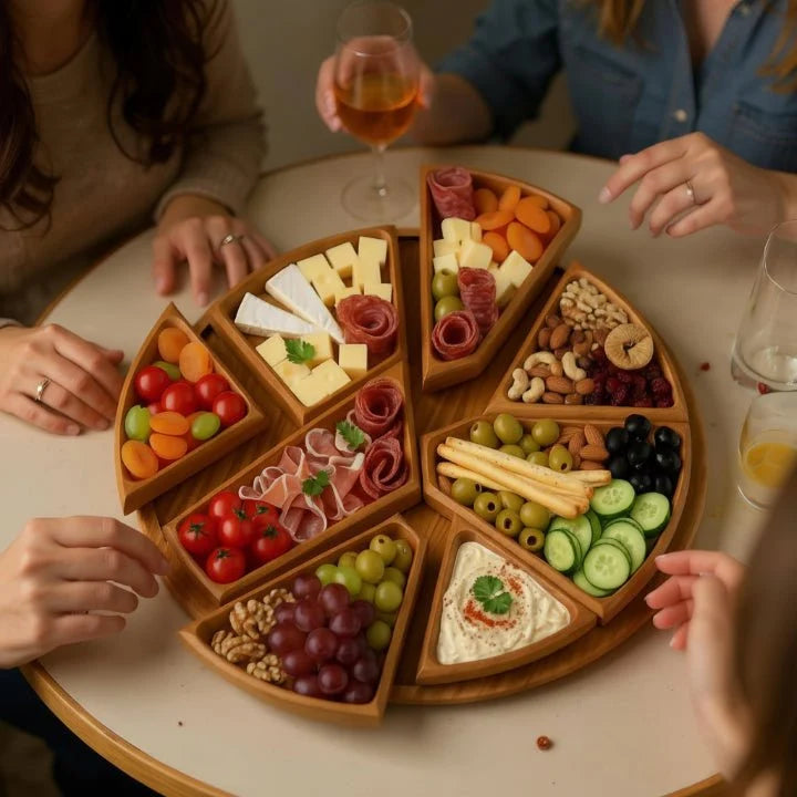 Serving Tray | Natural Wood & Food-Safe Finish | 8 Removable Compartments