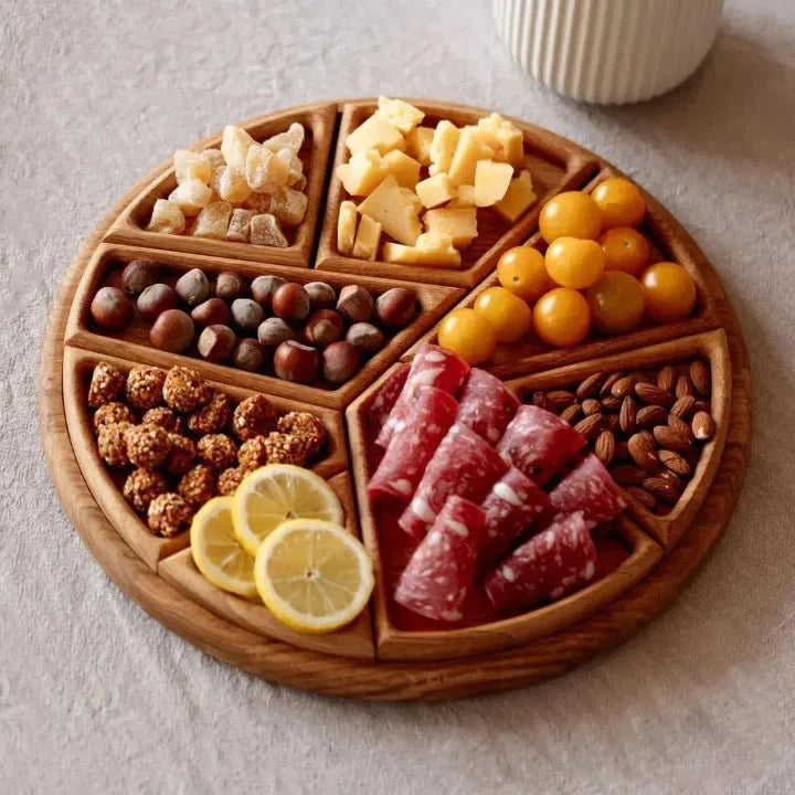 Serving Tray | Natural Wood & Food-Safe Finish | 8 Removable Compartments
