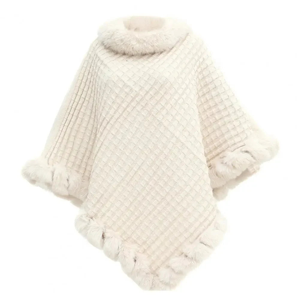 Shawl Cloak | Faux Fur Trim & Warm Draped Wrap | One Size