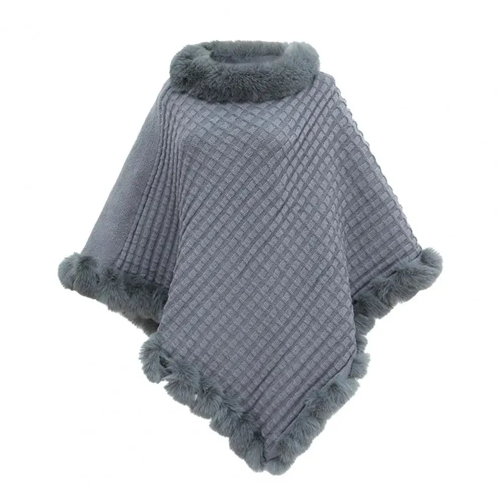 Shawl Cloak | Faux Fur Trim & Warm Draped Wrap | One Size