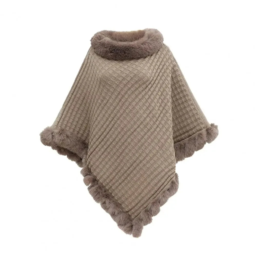 Shawl Cloak | Faux Fur Trim & Warm Draped Wrap | One Size
