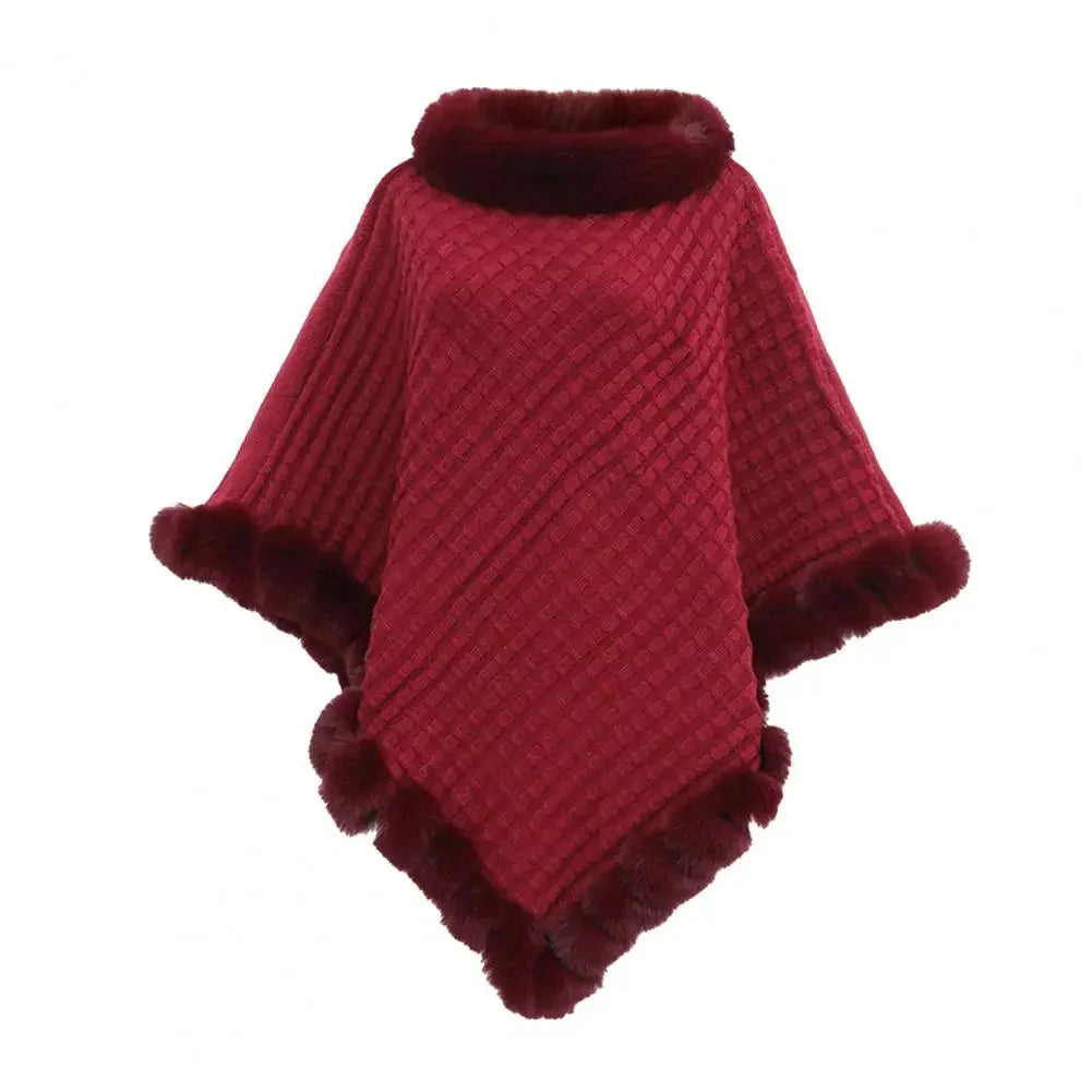 Shawl Cloak | Faux Fur Trim & Warm Draped Wrap | One Size