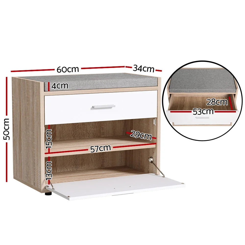 Shoe Bench | Hidden Storage & Upholstered Cushion | Holds 6-8 Pairs