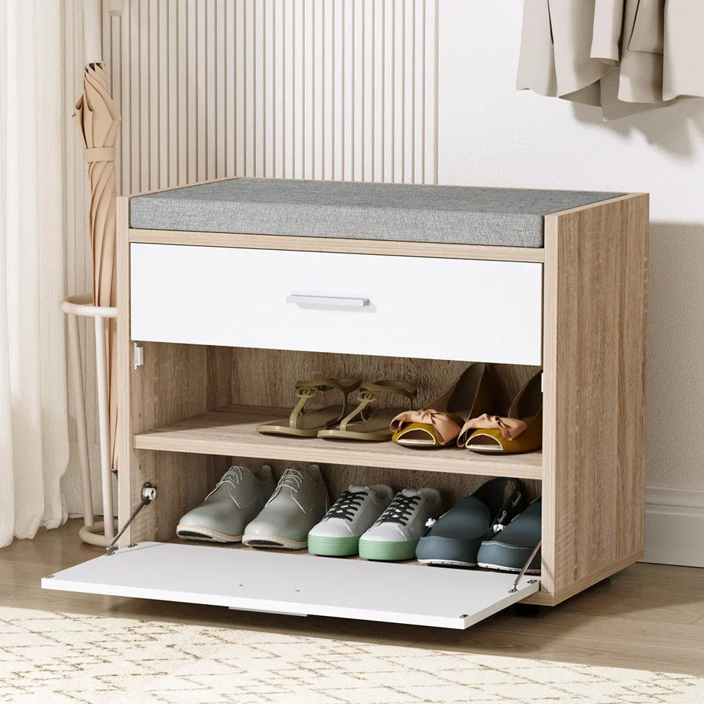 Shoe Bench | Hidden Storage & Upholstered Cushion | Holds 6-8 Pairs