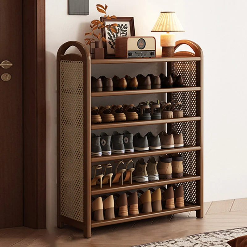 Shoe Rack | Bamboo Frame & Woven Rattan Sides | 5 Or 6 Tiers