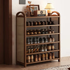 Shoe Rack | Bamboo Frame & Woven Rattan Sides | 5 Or 6 Tiers