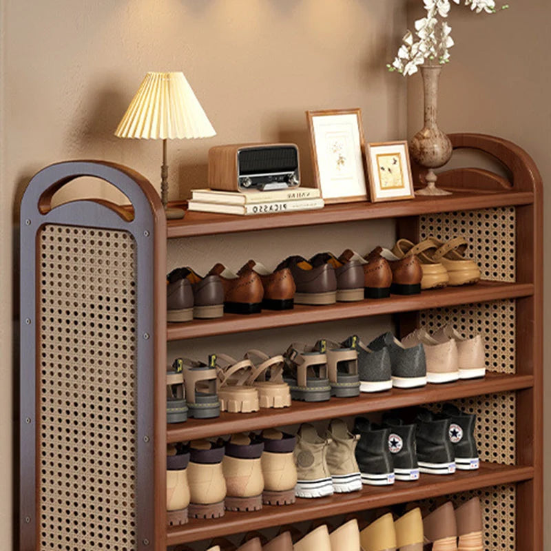 Shoe Rack | Bamboo Frame & Woven Rattan Sides | 5 Or 6 Tiers