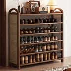Shoe Rack | Bamboo Frame & Woven Rattan Sides | 5 Or 6 Tiers