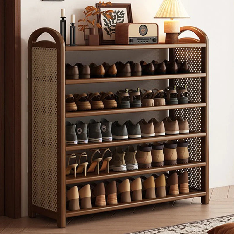 Shoe Rack | Bamboo Frame & Woven Rattan Sides | 5 Or 6 Tiers