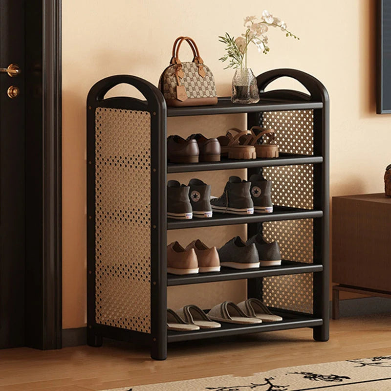 Shoe Rack | Bamboo Frame & Woven Rattan Sides | 5 Or 6 Tiers