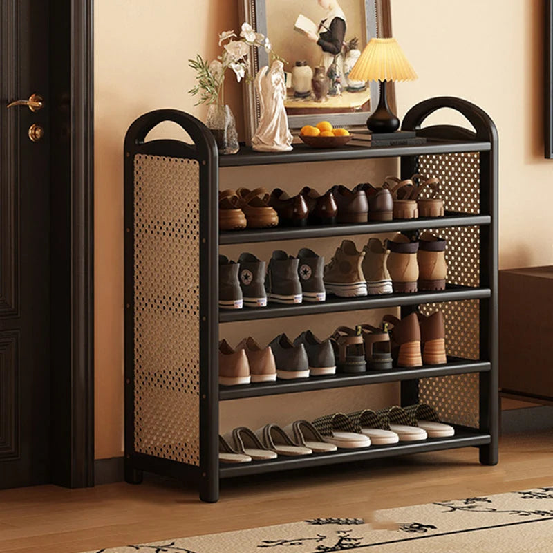 Shoe Rack | Bamboo Frame & Woven Rattan Sides | 5 Or 6 Tiers
