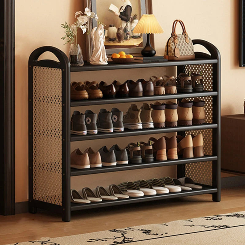 Shoe Rack | Bamboo Frame & Woven Rattan Sides | 5 Or 6 Tiers