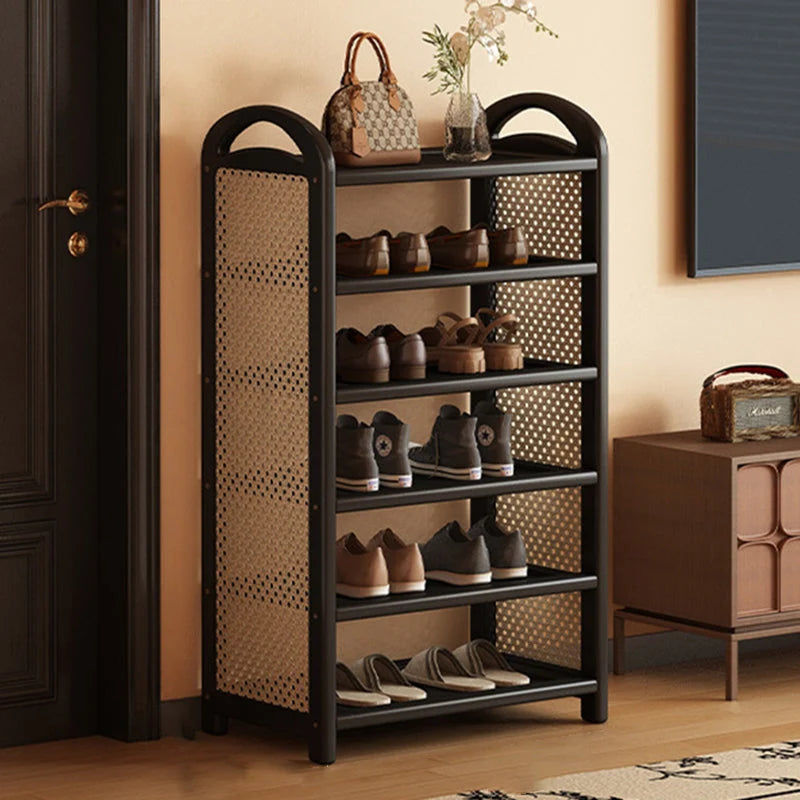 Shoe Rack | Bamboo Frame & Woven Rattan Sides | 5 Or 6 Tiers