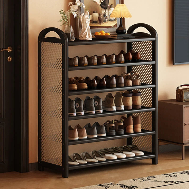 Shoe Rack | Bamboo Frame & Woven Rattan Sides | 5 Or 6 Tiers