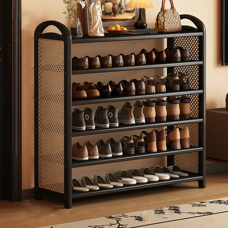 Shoe Rack | Bamboo Frame & Woven Rattan Sides | 5 Or 6 Tiers