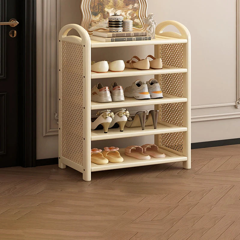 Shoe Rack | Bamboo Frame & Woven Rattan Sides | 5 Or 6 Tiers