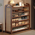 Shoe Rack | Bamboo Frame & Woven Rattan Sides | 5 Or 6 Tiers